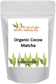 3_Teas Organic Premium Cocoa Matcha, Loose-Leaf, w/No Sugar or Chemicals Needed Caffeinated Matcha Tea (Pack of 1) 50g Pouch