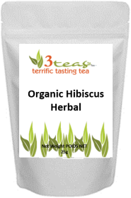 3_Teas Organic Herbal Hibiscus, Loose-Leaf, w/No Sugar or Chemicals Needed Caffeine-Free Herbal Tea (Pack of 1) 25g Pouch