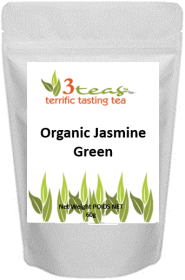 3_Teas Organic Jasmine Green, Loose-Leaf, w/No Sugar or Chemicals Needed Caffeinated Green Tea (Pack of 1) 60g Pouch