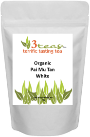 3_Teas Organic Pai Mu Tan, Loose-Leaf, w/No Sugar or Chemicals Needed Caffeinated White Tea (Pack of 1) 40g Pouch