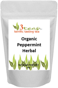 3_Teas Organic Herbal Peppermint, Loose-Leaf, w/No Sugar or Chemicals Needed Caffeine-Free Herbal Tea (Pack of 1) 20g Pouch