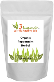 3_Teas Organic Herbal Peppermint, Loose-Leaf, w/No Sugar or Chemicals Needed Caffeine-Free Herbal Tea (Pack of 1) 40g Pouch