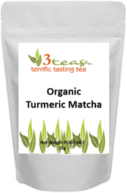 3_Teas Herbal Turmeric Matcha Loose-Leaf, w/No Sugar or Chemicals Needed Caffeinated Matcha Tea (Pack of 1) 25g Pouch