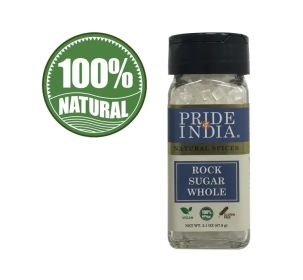 Pride Of India Natural Crystal Rock Sugar Whole Dual Sifter Jar, Authentic Indian Sugar Crystals Used to Sweeten Milk (Pack of 1) 3.1oz Bottle