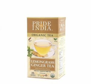 Pride Of India Natural Lemongrass Ginger GLUTEN FREE, GMO FREE, VEGAN, SINGLE ORIGIN Caffeinated Tea (Pack of 1) 25CT Bags