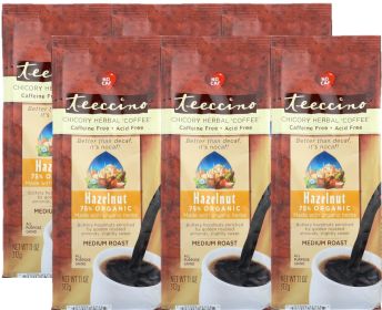 Teeccino Herbal Chicory Mediterranean Blend 75% Organic Hazelnut w/Organic Herb Medium Roast Ground Acid-Free Caffeine-Free Coffee (Case of 6)11oz Bag