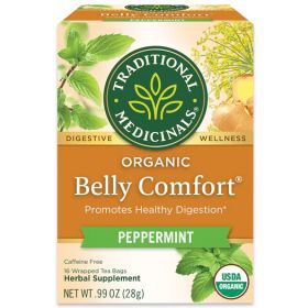 Traditional Medicinals Organic Herbal Belly Comfort Peppermint, Promotes Healthy Digestion Caffeine-Free Tea (Pack of 1) 16 Tea Bags