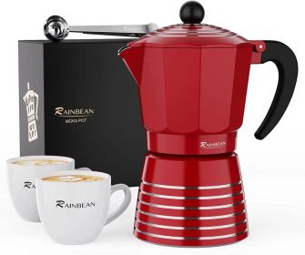 RainBean Espresso Aluminum Ripple Ring Design Steam Italian Stovetop Mocha Pot & Stove Top Coffee Maker (Pack of 1) 6 Cup