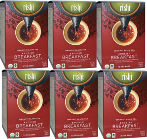 Rishi Organic English Breakfast Direct Trade Certified Kosher Loose Leaf Energizing & Caffeinated Pure Black Tea (Case of 6) 90 Tea Bags