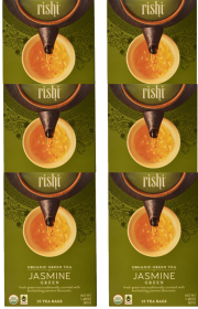 Rishi Organic Jasmine w/Earl Grey, Hibiscus, Peach, Peppermint Ginger, Cinnamon, Chamomile Certified Kosher Caffeinated Green Tea (Case of 6) 90 Bags