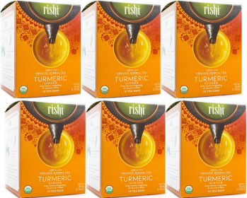 Rishi  Organic Herbal Turmeric Ginger Immune Support Energy Boosting w/Citrus Flavored Caffeinated Tea (Case of 6) 90 Tea Bags