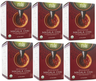 Rishi Organic Masala Chai w/Ginger Root Cinnamon Black Pepper Cloves & Cardamom Caffeinated Black Tea (Case of 6) 90 Bags