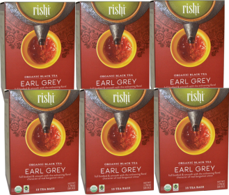 Rishi Organic Herbal Black Earl Grey w/Real Bergamot Citrus Fruits Caffeinated Black Tea (Case of 6) 90 Tea Bags 1.75 oz (49.5 g)