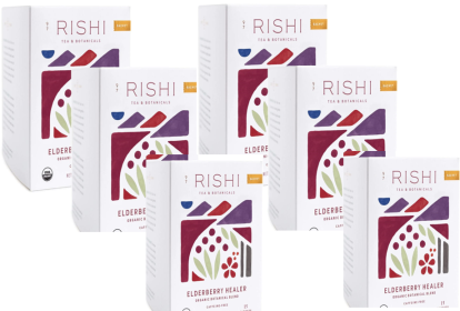 Rishi Organic Herbal Elderberry w/Ginger, Hibiscus & Licorice Root Healer Caffeinated Tea (Case of 6) 90 Bags