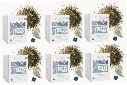 Rishi Organic Herbal Lavender Mint w/Peppermint & Sage Caffeine-Free Tea (Case of 6) 90 Tea Bags