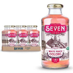 Seven Teas Organic Herbal White Peach, Oolong, Assam Black, Iced Caffeinated Teas (Pack of 12 Bottles) 16oz Bottle