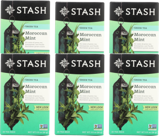 Stash Herbal Moroccan Mint Blend w/Spearmint-Peppermint & Hint Lemongrass Caffeinated Green Tea (Case Of 6) 120 Tea Bag Totals