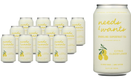 Slingshot Coffee Co. Herbal Citrus Elderflower w/Lemon Balm "Needs & Wants" Sparkling Superfruit Caffeinated Green Tea (Case of 12)10.5oz Cans