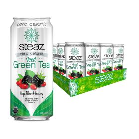 Steaz Organic Iced Green Tea Goji Blackberry w/Flavored Natural Flavors Zero Calorie  Ready-To-Drink Caffeinated Tea (Case of 12)16oz Cans