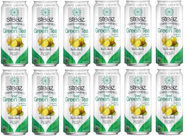 Steaz Organic Iced Green Tea Half & Half Lemonade w/Flavored Natural Flavors Ready-To-Drink Caffeinated Tea (Case of 12)16oz Cans