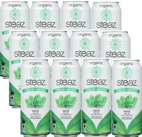 Steaz Organic Lightly Sweetened Iced Green Tea Mint Flavored w/Other Natural Flavors Antioxidants Caffeinated Tea (Case of 12)16oz Can