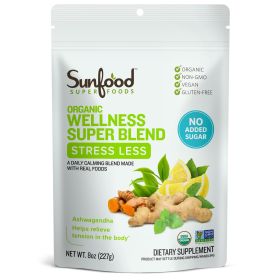 Sunfood Superfood Organic Wellness Supper Blend w/Matcha Ginger Ashwagandha & Lemon Balm Coffee Substitute (Pack of 1) 8oz Bag