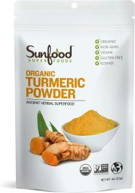 Sunfood Superfood Organic Turmeric Powder 100% Pure Medicinal Herb with Curcumin Coffee Substitute (Pack of 1) 4oz Bag