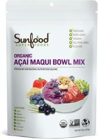 Sunfood Superfood Organic Acai Maqui Bowl Mix Premium Energizing Superfood Blend Coffee Substitute (Play of 1) 6oz Bag