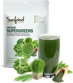 Sunfood Superfoods Organic Herbal Sun is Shinning Supergreens w/Nettle Leaf Ginger Root, Dandelion Chlorella Coffee Substitute (Pack of1) 8oz Bag