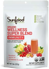 Sunfood Superfoods Organic Wellness Super Blend Immunity w/Vitamins C & D Antioxidant Blend Made w/Real Food Coffee Substitute (Pack of 1) 8oz Bag