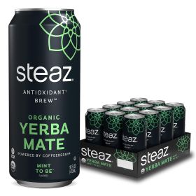 Steaz Organic Herbal Yerba Mate, Mint, Antioxidant Brew To Be Flavored Fair-Trade Ready-To-Drink Caffeinated Tea (Case of 12) 16oz Cans