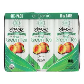 Steaz Lightly Sweetened Ice Green Peach Flavored w/Other Flavors Ready-To-Drink Caffeinated Tea (Case Of 4) 6/16oz Cans