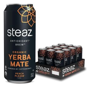 Steaz Antioxidant Brew Organic Herbal Yerba Mate Fair-Trade Peach Please Ready-To-Drink Caffeinated Tea (Case of 6)16oz Can