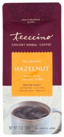 Teeccino Organic Herbal Chicory, Hazelnut Mediterranean Blend w/Medium Roast Ground Acid-Free Caffeine-Free Coffee (Pack of 1)11oz Bag