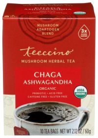 Teeccino Organic Herbal Mushroom Adaptogen Blend w/Chaga, Ashwagandha, Butterscotch Cream Caffeinated Tea (Pack of 1)10oz Tea Bags