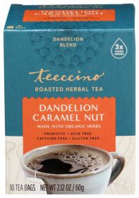 Teeccino Organic Herbal Dandelion Blended w/Roasted Dandelion Caramel Nut w/Acid-Free Caffeine-Free Tea (Pack of 1)10 Tea Bag