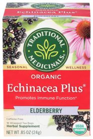 Traditional Medicinals Organic Herbal Tea Elderberry Echinacea Plus Promotes Immune Function Caffenie-Free Tea (Pack of 1)16 Tea Bags