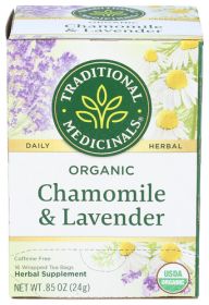 Traditional Medicinals Organic Herbal Chamomile Lavender Stress Daily Relief Ease Tension/Calm Nerves Caffeine-Free Tea (Pack of 1)16 Tea Bags