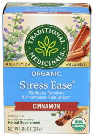 Traditional Medicinals Organic Herbal Stress Ease Cinnamon Relieves Tension & Promotes Relaxation Supplement Caffeine-Free Tea (Pack of 1)16 Tea Bags