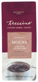 Teeccino 75% Organic Herbal Chicory Mediterranean Blend Mocha  Acid-Free Medium Roast Ground Caffeine-Free Coffee (Pack of 1) 11oz Bag