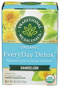 Traditional Medicinals Organic Herbal Everyday Detox Dandelion Supports Liver & Kidney Function Caffeine-Free Tea (Pack of 1) 16 Tea Bag