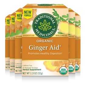 Traditional Medicinals Organic Herbal Ginger Aid, Promotes Healthy Digestion Supplement Caffeine-Free Tea (Case of 6) 96 Tea Bags