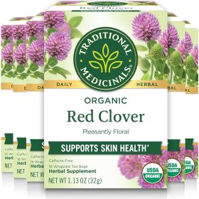 Traditional Medicinals Organic Herbal Red Clover Supports Skin Health Supplement Caffeine-Tree Tea (Case of 6) 96 Tea Bags