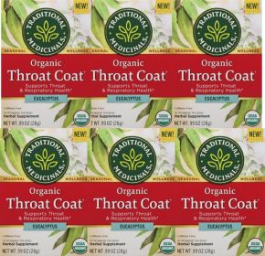 Traditional Medicinals Organic Herbal Throat Coat Eucalyptus Throat and Respiratory Support Caffeine-Free Tea (Case of 6) 96 Tea Bags