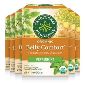 Traditional Medicinals Organic Herbal Belly Comfort Peppermint, Promotes Healthy Digestion Caffeine-Free Tea (Case of 6) 96 Tea Bags