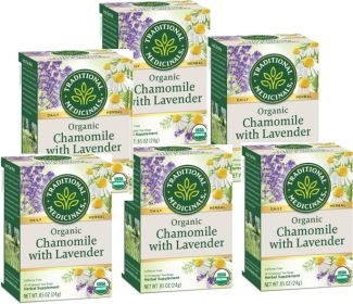 Traditional Medicinals Organic Herbal Chamomile & Lavender Supports Relaxation Caffeine-Free Tea (Case of 6) 96 Tea Bags