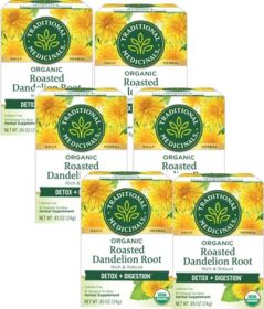 Traditional Medicinals Organic Herbal Roasted Dandelion Root, Supports Kidney Function & Healthy Digestion Decaffeinated Tea(Case of 6) 96 Tea Bags