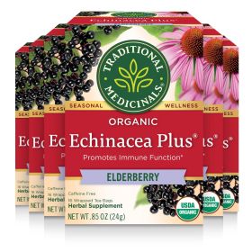 Traditional Medicinals Organic Herbal Echinacea Plus Elderberry Promote a Healthy Immune Response Supplement Caffeine-Free Tea (Case of 6) 96 Tea Bags