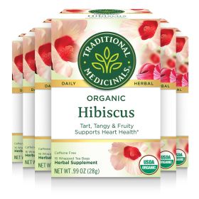 Traditional Medicinals Organic Herbal Hibiscus w/Blackberry Leaf Blend Supporting Your Cardiovascular System Caffeine-Free Tea (Case of 6) 16 Tea Bags