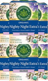 Traditional Medicinals Organic Nighty Night Valerian Relaxation Supplement Caffeine-Free Tea (Case Of 6) 96Tea Bags